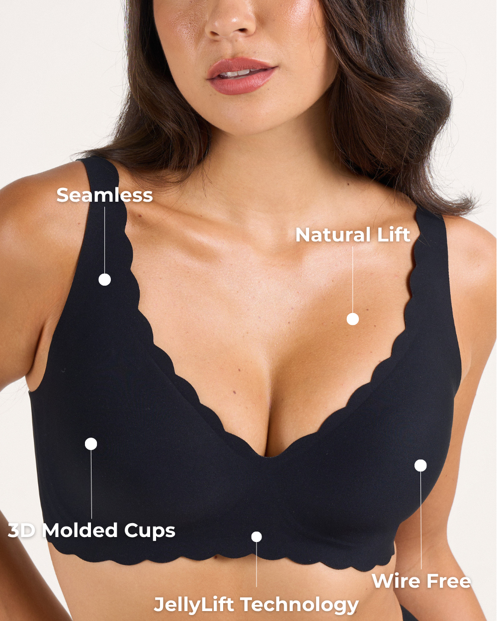 Alorin™ Scalloped Deep V Push-Up Seamless Wireless Jelly Bra