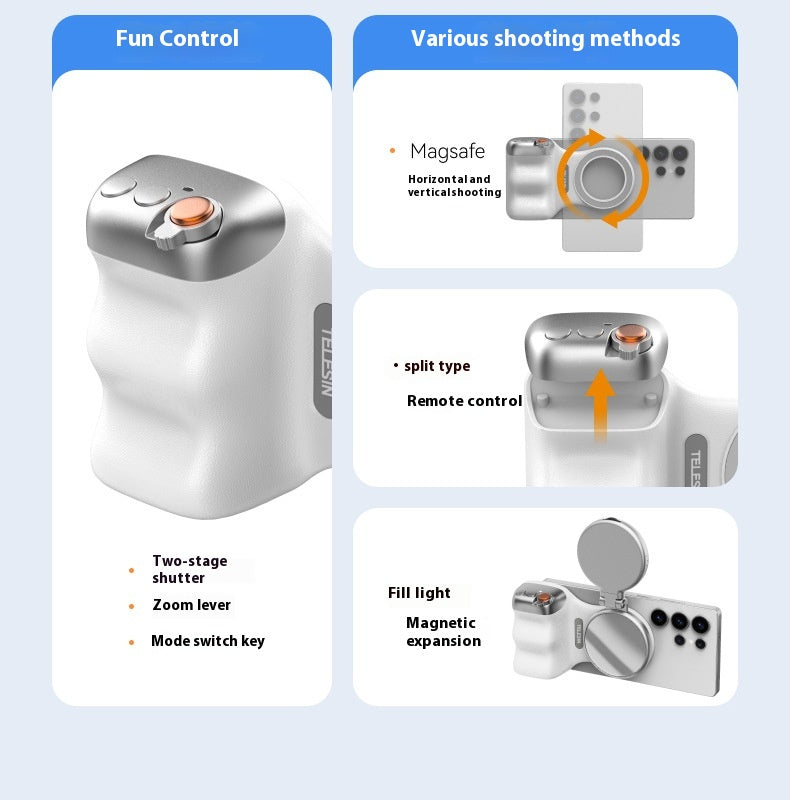 GripShot Pro – Magnetic Phone Camera Grip with Shutter & Magnetic Selfie Light 2.0 & Tripod