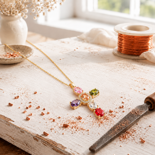 Alorin Cross Copper Zircon-laid Pendant with Chain