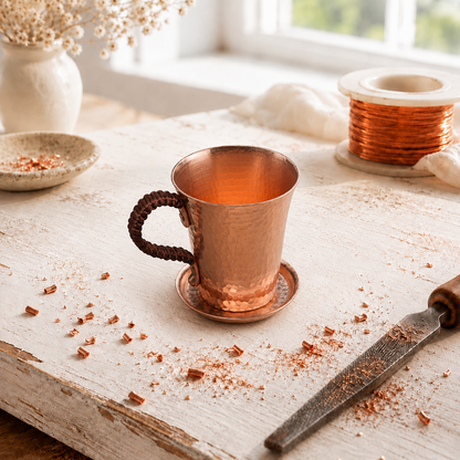 Alorin Handcrafted Hammered Copper Mug with Braided Handle