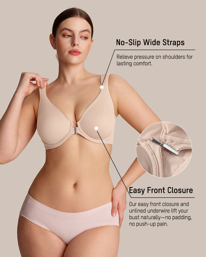Alorin™ Front Closure Underwire Unlined Back Support Plunge Bra