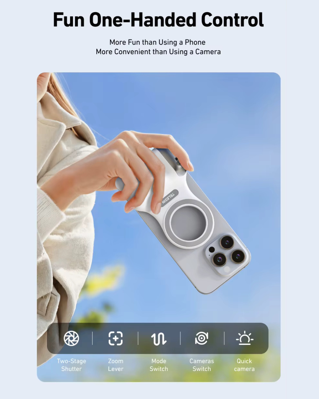 GripShot Pro – Magnetic Phone Camera Grip with Shutter & Magnetic Selfie Light 2.0 & Tripod