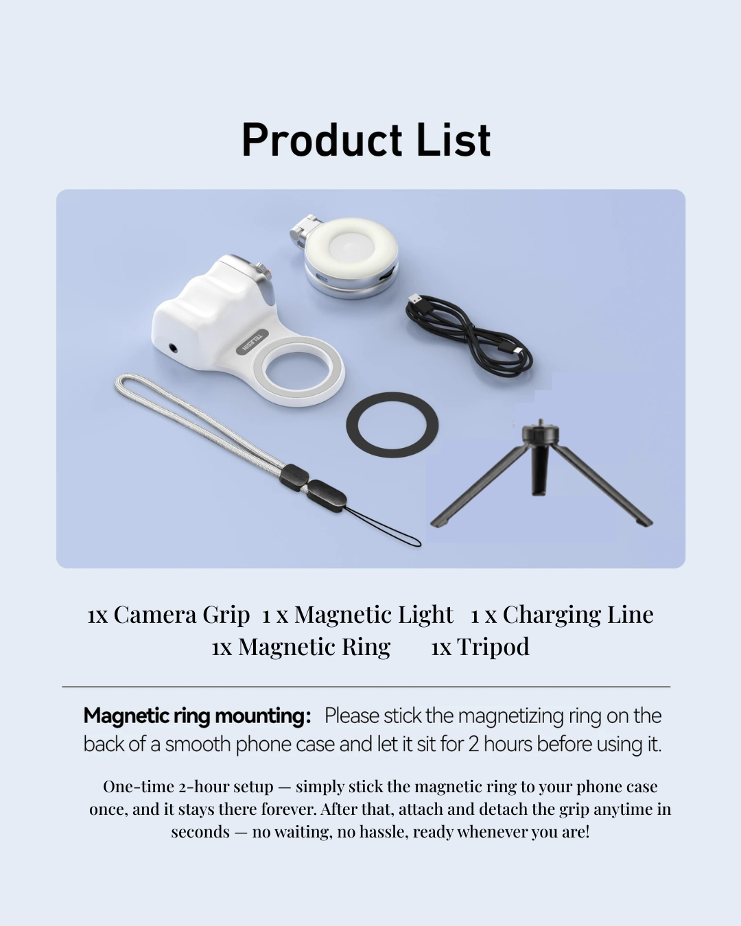 GripShot Pro – Magnetic Phone Camera Grip with Shutter & Magnetic Selfie Light 2.0 & Tripod