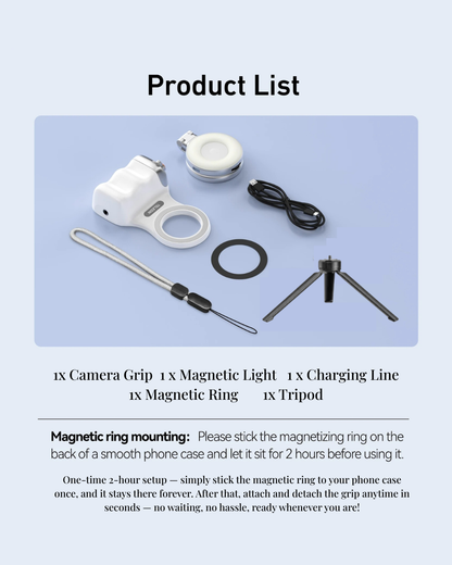GripShot Pro – Magnetic Phone Camera Grip with Shutter & Magnetic Selfie Light 2.0 & Tripod