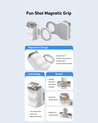GripShot Pro – Magnetic Phone Camera Grip with Shutter & Magnetic Selfie Light 2.0 & Tripod