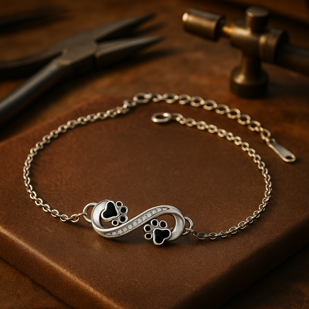 Infinity Symbol Bracelet with Paw Print Charm & Cubic Zirconia