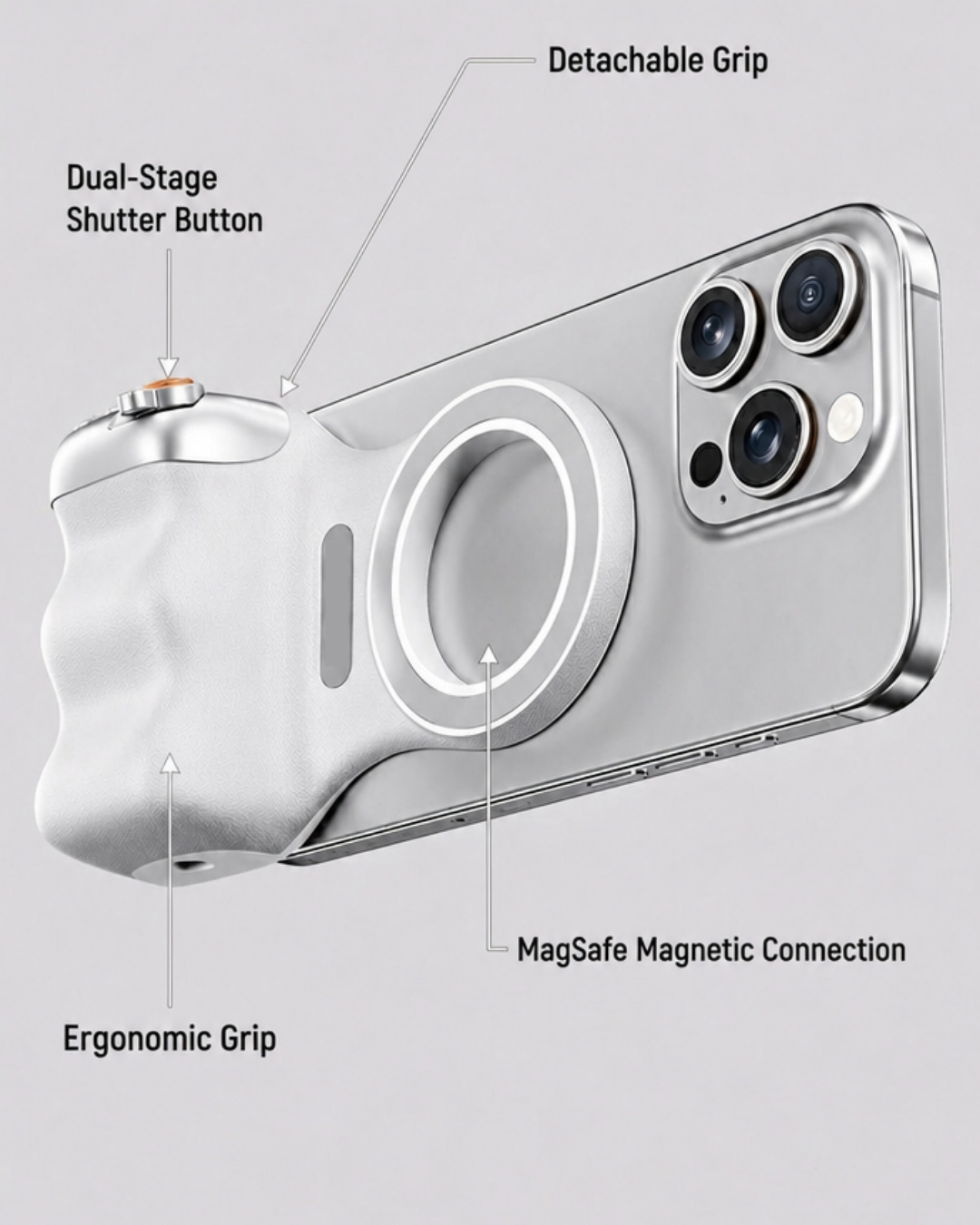 GripShot Pro – Magnetic Phone Camera Grip with Shutter & Magnetic Selfie Light 2.0 & Tripod