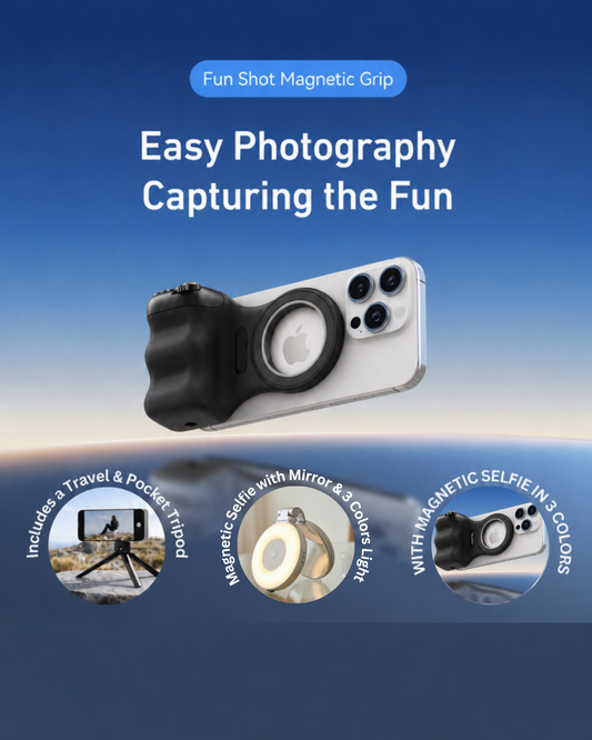 GripShot Pro – Magnetic Phone Camera Grip with Shutter & Magnetic Selfie Light 2.0 & Tripod