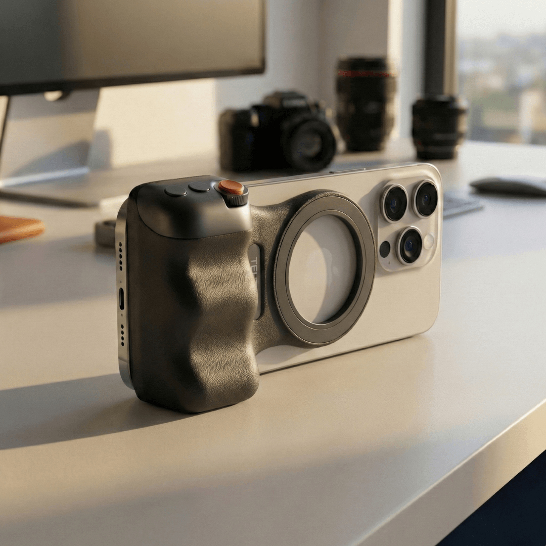 GripShot Pro – Magnetic Phone Camera Grip with Shutter & Magnetic Selfie Light 2.0 & Tripod