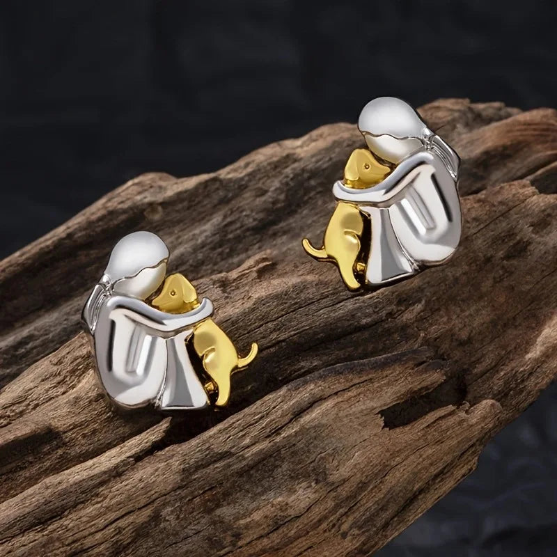 Two-Tone Silver & Gold Hug Earrings