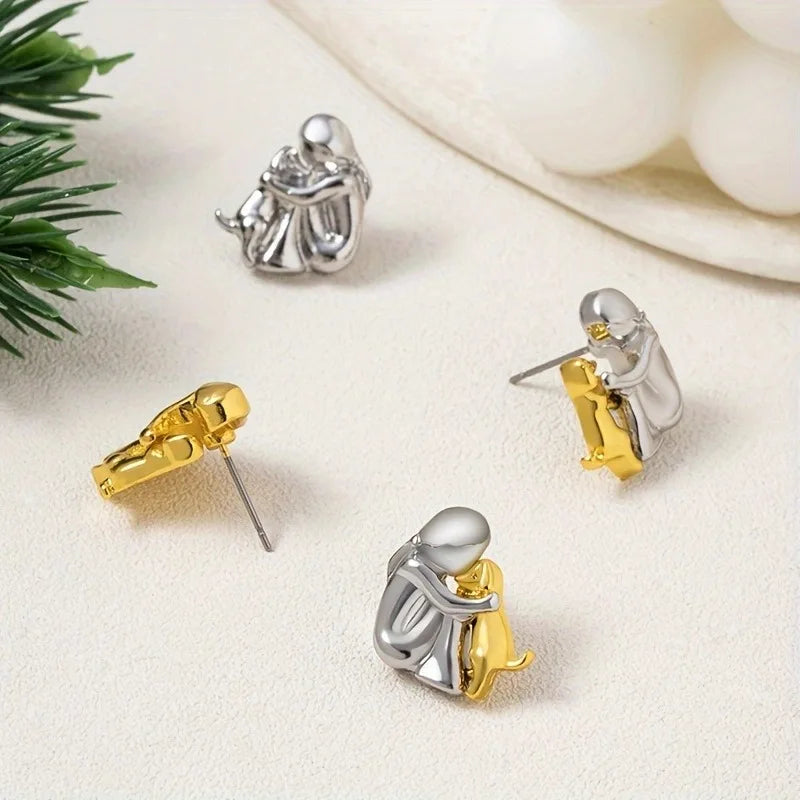 Two-Tone Silver & Gold Hug Earrings