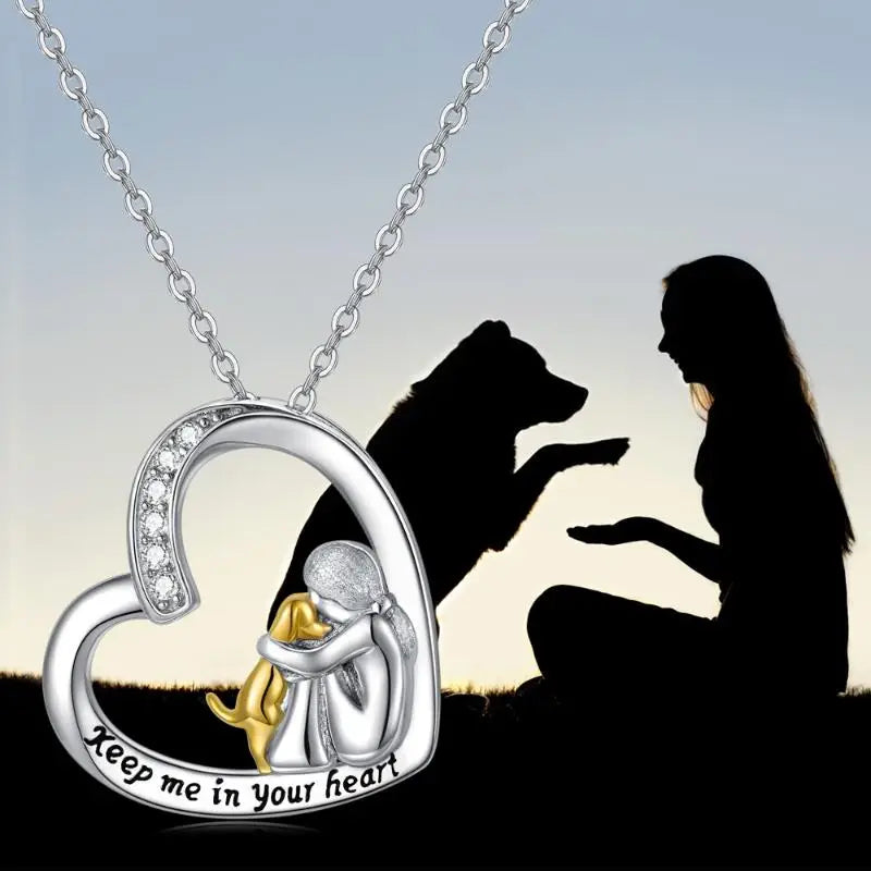 Sterling Silver Heart Necklace with Dog & Cubic Zirconia 🐾
