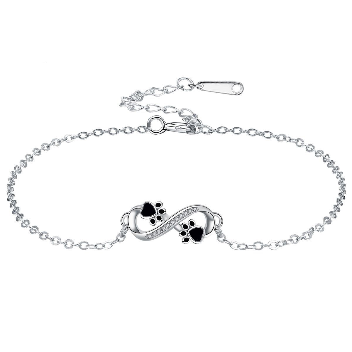 Infinity Symbol Bracelet with Paw Print Charm & Cubic Zirconia