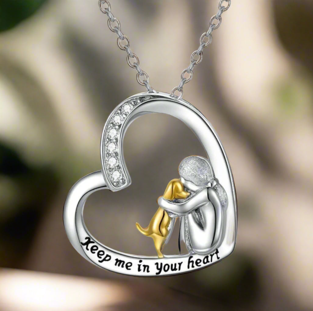 Sterling Silver Heart Necklace with Dog & Cubic Zirconia 🐾