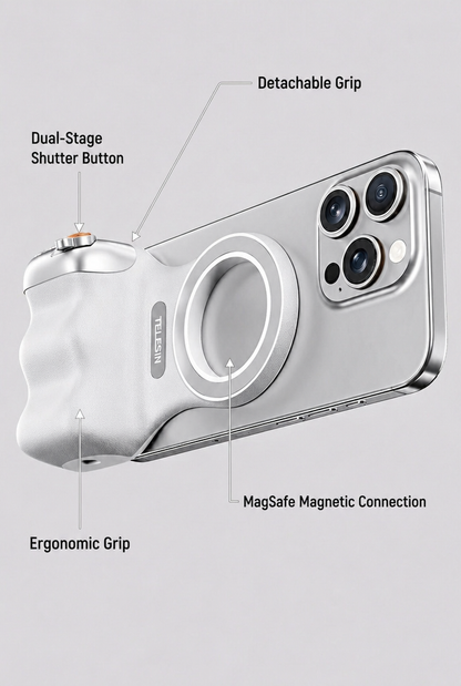 GripShot Pro – Magnetic Phone Camera Grip with Shutter & Magnetic Selfie Light 2.0 & Tripod
