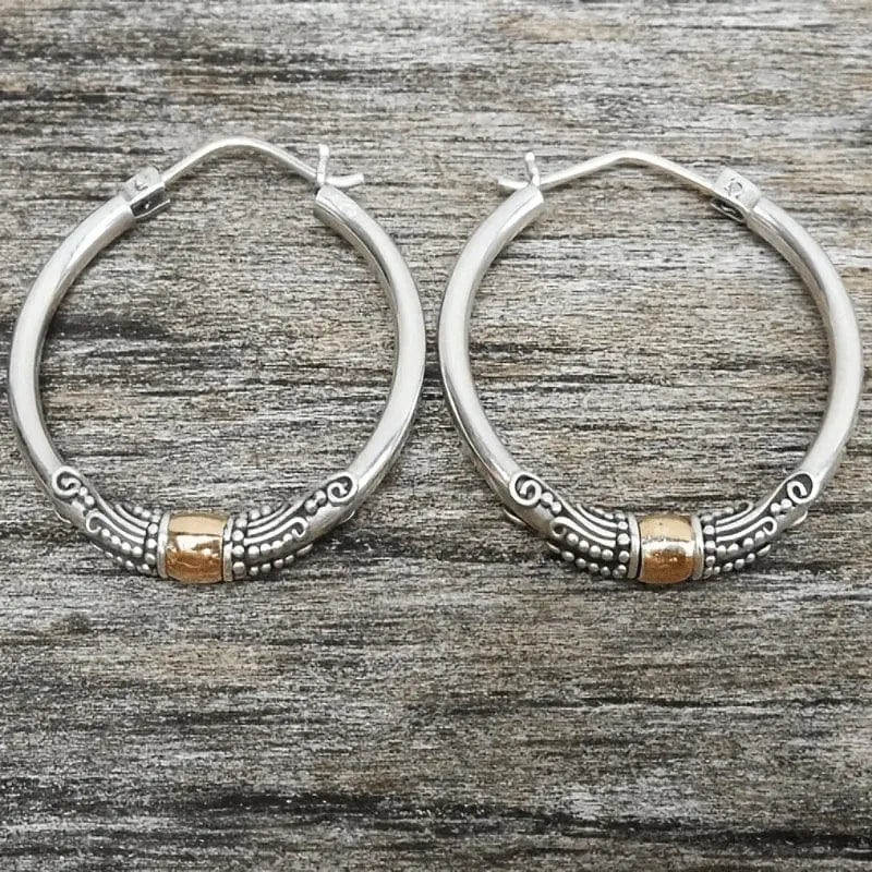 Argentéa™ | Vintage Sculpted Silver Hoop Earrings