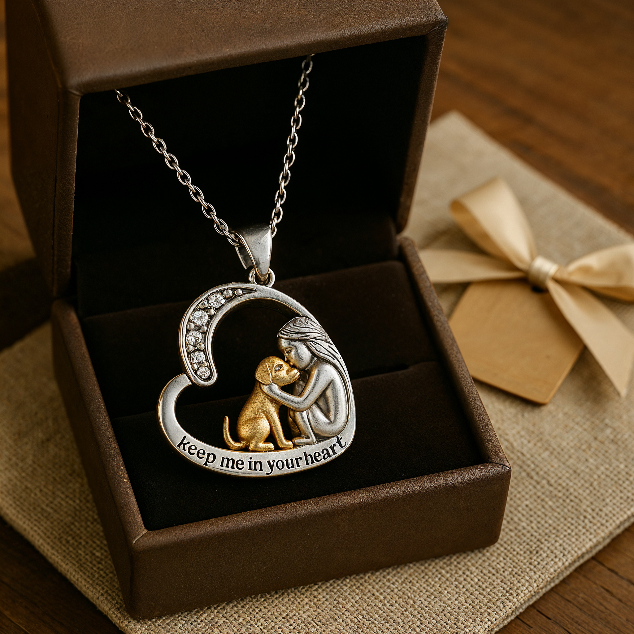 Sterling Silver Heart Necklace with Dog & Cubic Zirconia 🐾