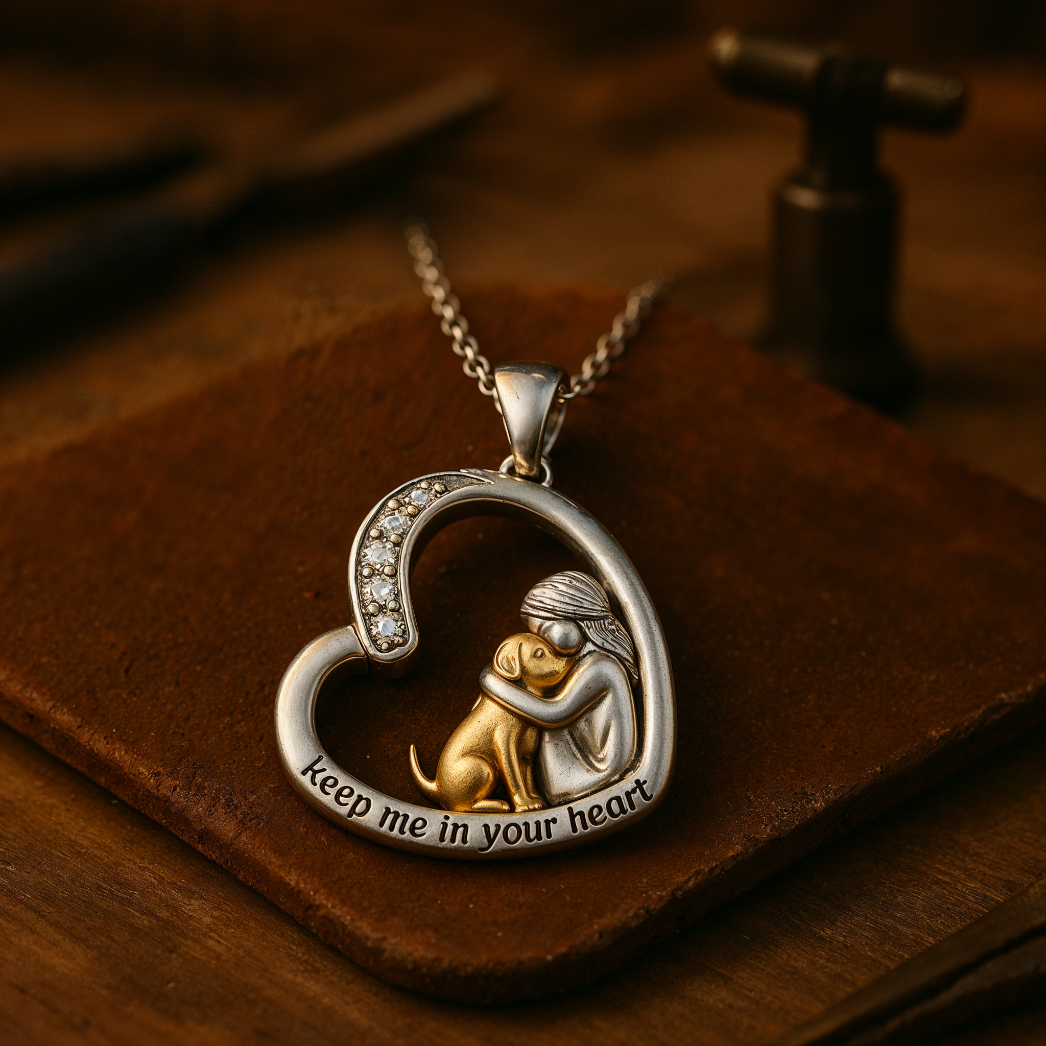 Sterling Silver Heart Necklace with Dog & Cubic Zirconia 🐾
