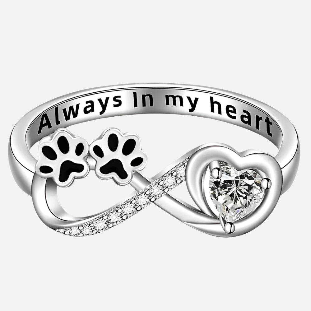 Paw-Shaped Cubic Zirconia Ring with Heart & Infinity Design 💖